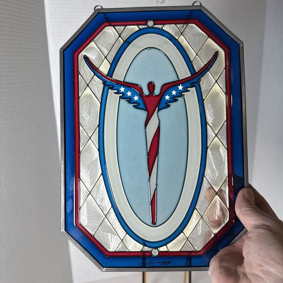 Lavaggi Signed American Angel Sun Catcher Stained Glass Metal Frame Chain Rare - Picture 11 of 11